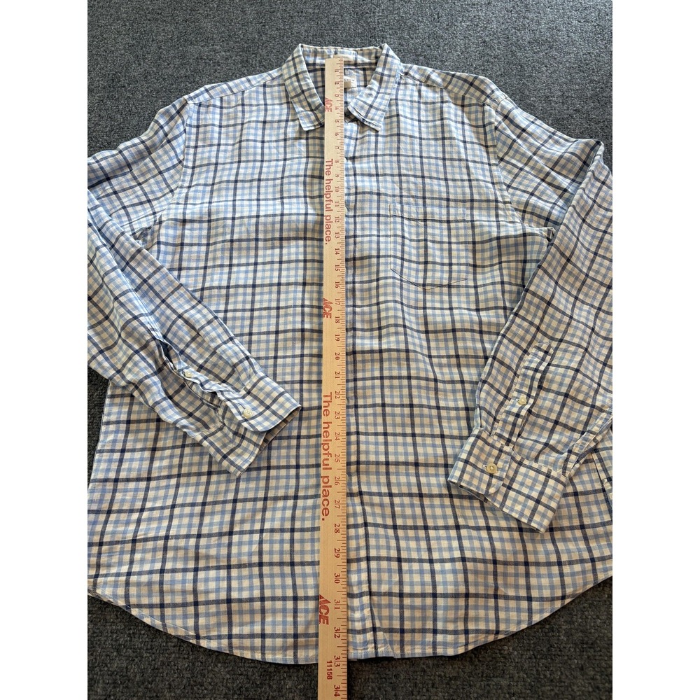 J Crew Linen Shirt Mens Extra Large Blue White Plaid Tailored Fit Button Down - Picture 4 of 7